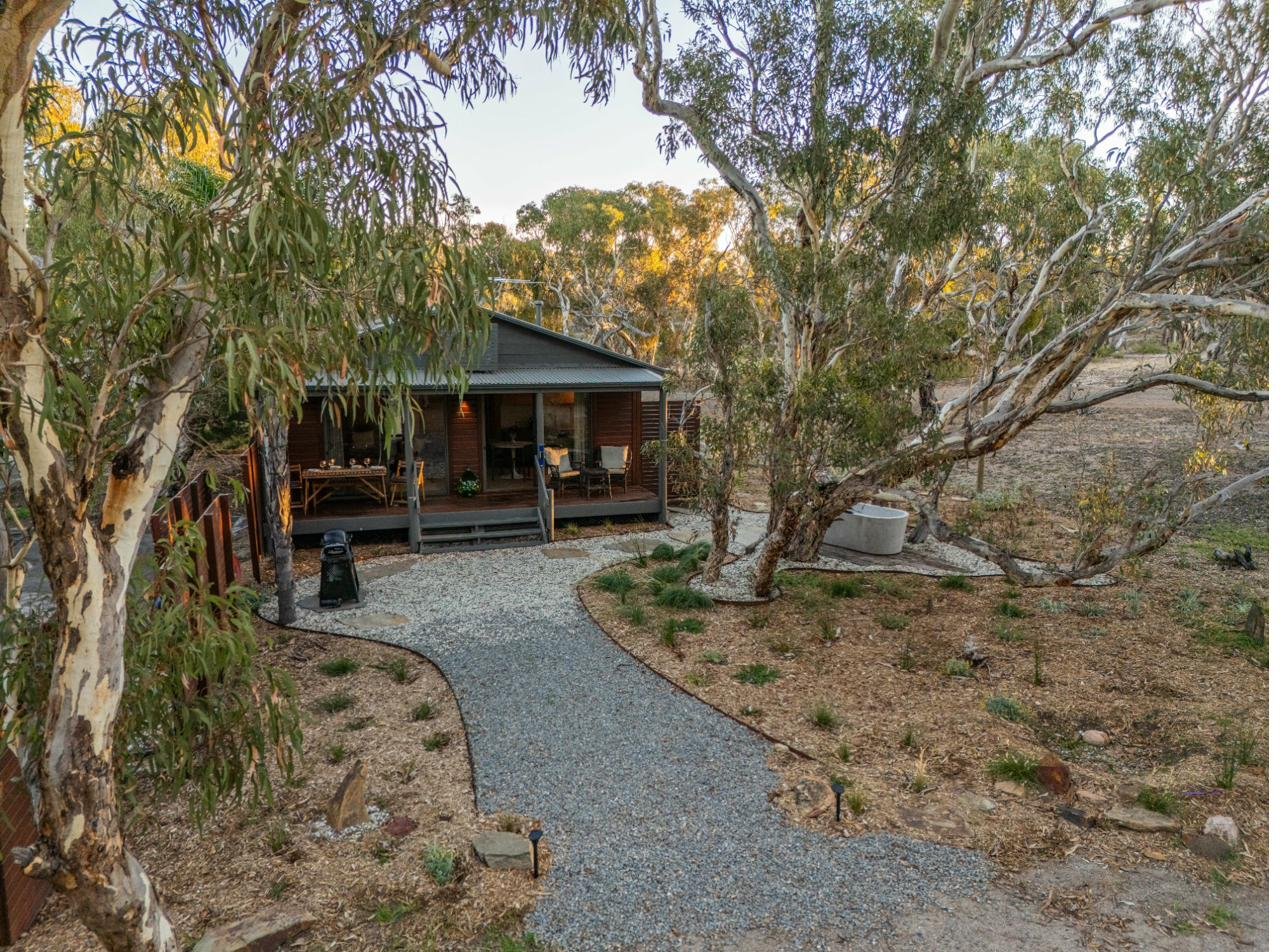 Aerial view of the hideaway in its bushland setting